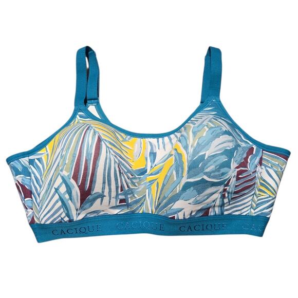 Cacique 42C No Wire Cotton Bra Lightly Lined Comfort Scoop Tropical Leaf Print - Picture 2 of 8